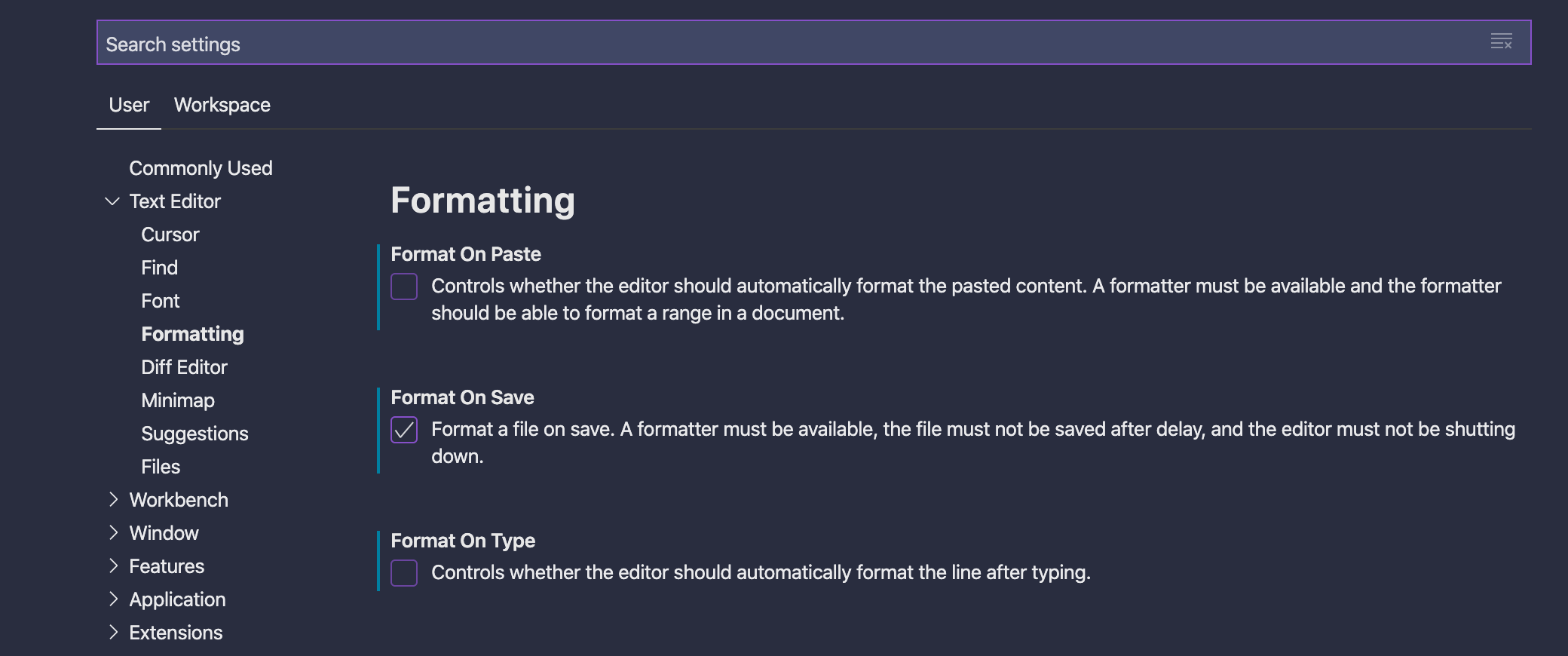 Picture of Auto-Format setting in VsCode
