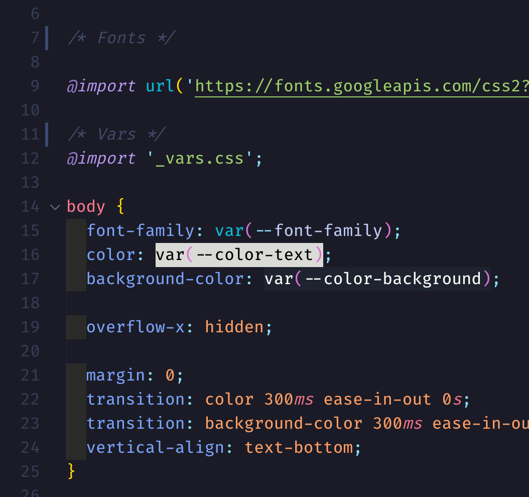 Screenshot of code showing CSS variables 