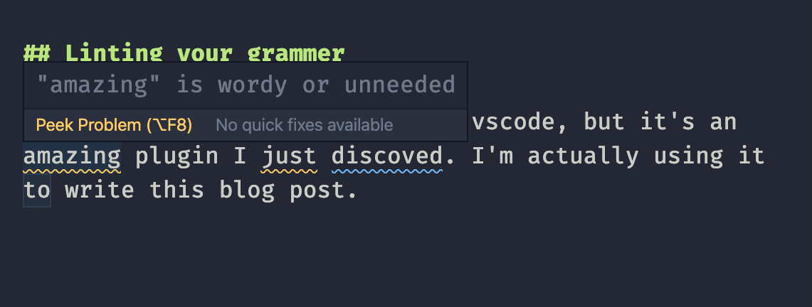 Picture of Write Good Linter in VsCode